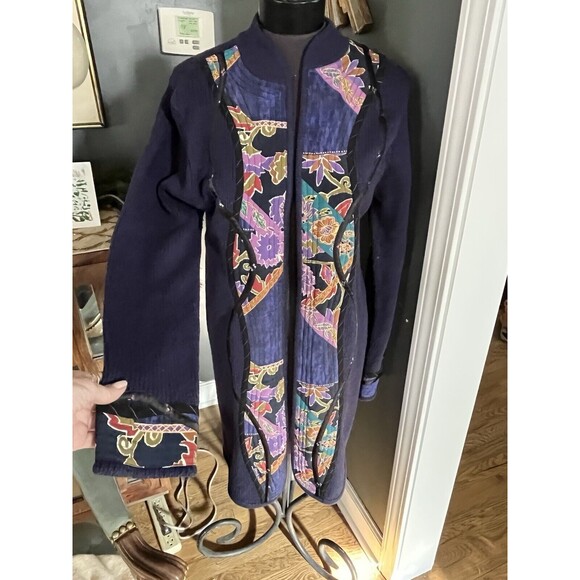 Koos of Course Appliqued Mandarin Collar Sweater Coat Size SMALL NAVY BLUE NWT - Picture 5 of 9